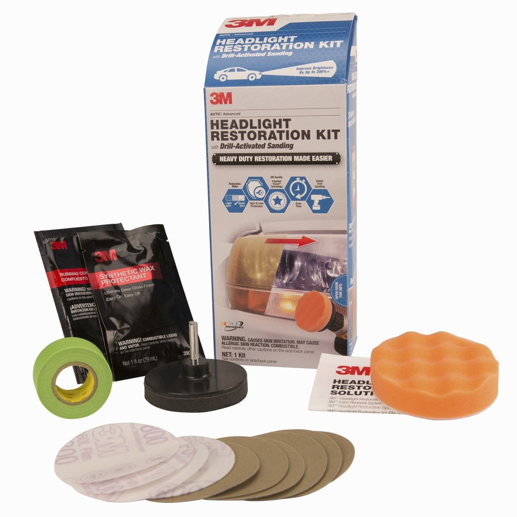 3M 39165 Headlight Restoration Kit Heavy Duty with Drill-Activated Sanding