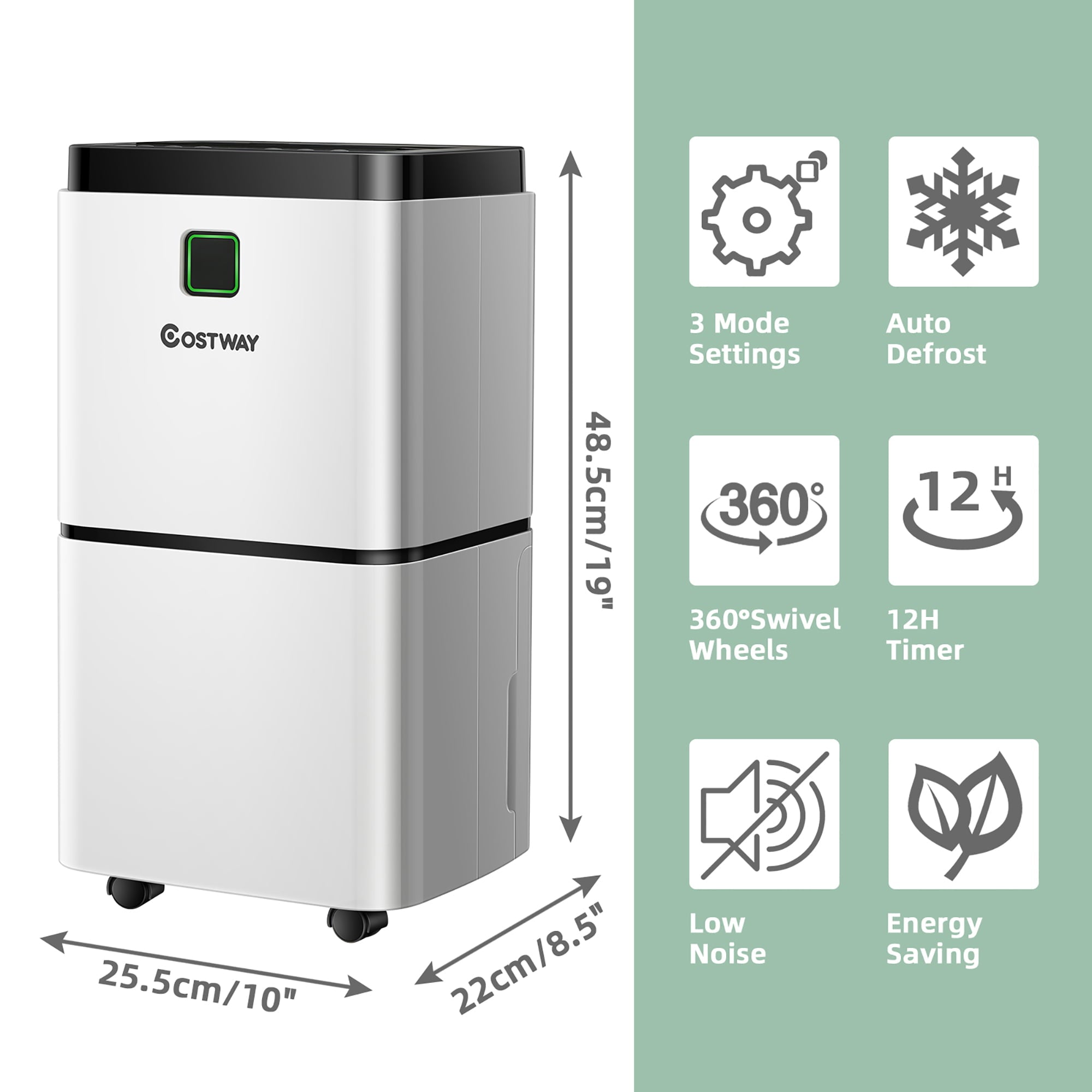 Costway 1500 Sq. Ft Portable 24 Pints Dehumidifier To Large Room with 3 Color LED Light