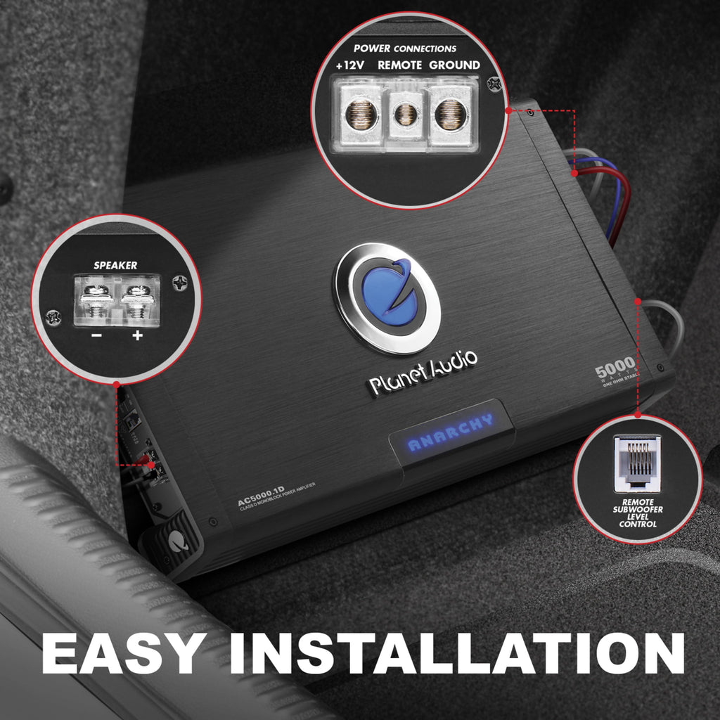 Planet Audio AC5000.1D 5000W Mono Class D MOSFET Power Car Amplifier w/ Remote