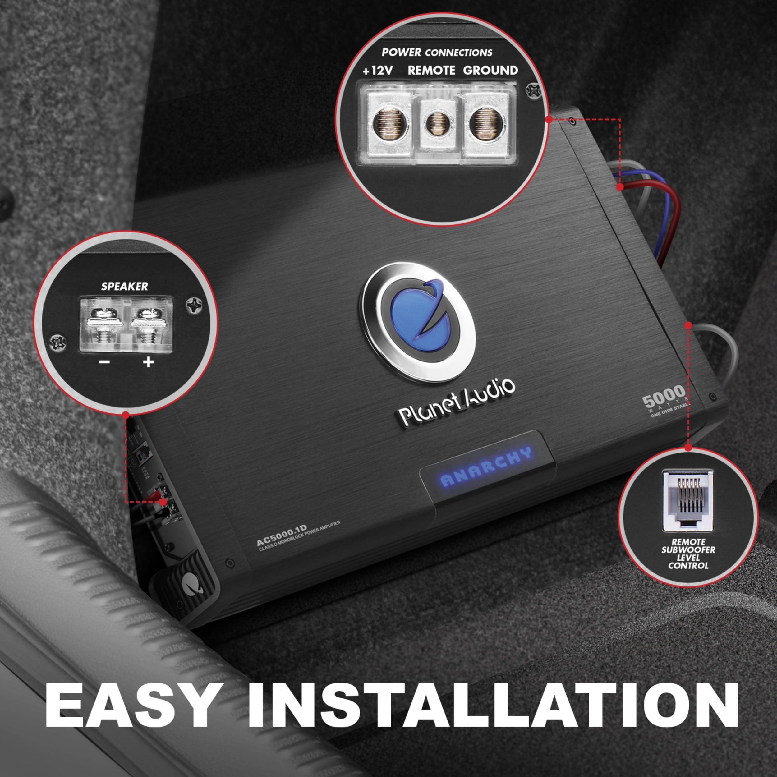 Planet Audio AC5000.1D 5000W Mono Class D MOSFET Power Car Amplifier w/ Remote