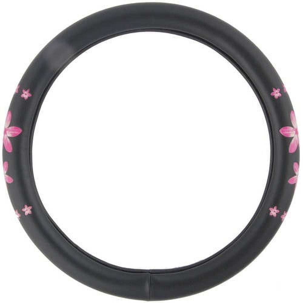 BDK Pink Floral Design Car Steering Wheel Cover, Standard Size 14.5 to 15.5"