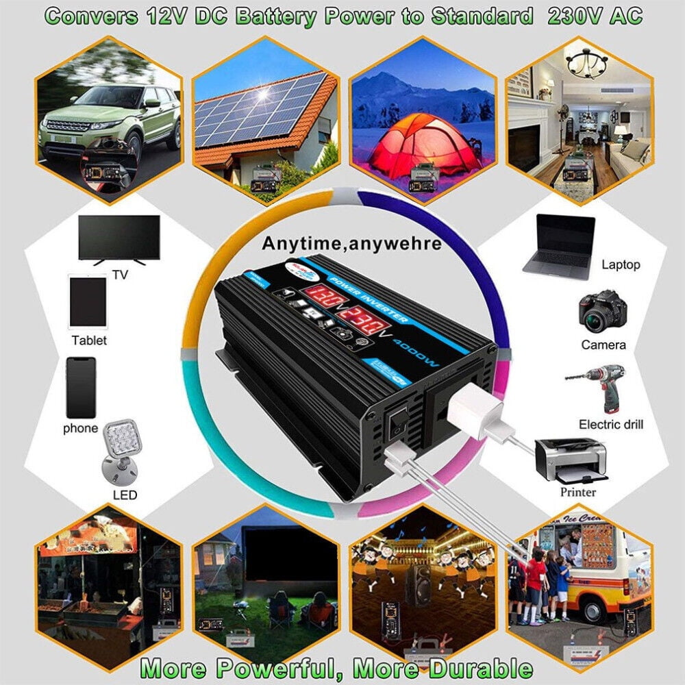 MDHAND Modified Sine Inverter High Frequency 1500W Peak Power Watt Power Inverter DC to AC Converter Car Power Inverter with 2.1A Dual USB Port Battery Clips Display Screen