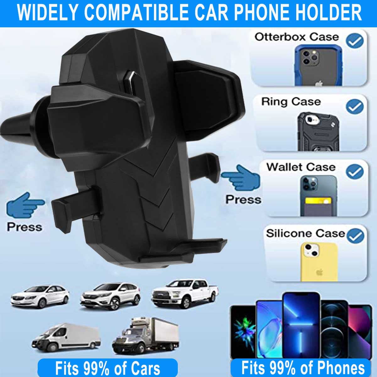 Car Phone Mount, Phone Holder for Car, Long Arm Suction Cup Phone Holder, Strong Universal Hands-Free Suction Cell Phone Holder, Car Phone Holder Mount for All Smartphone