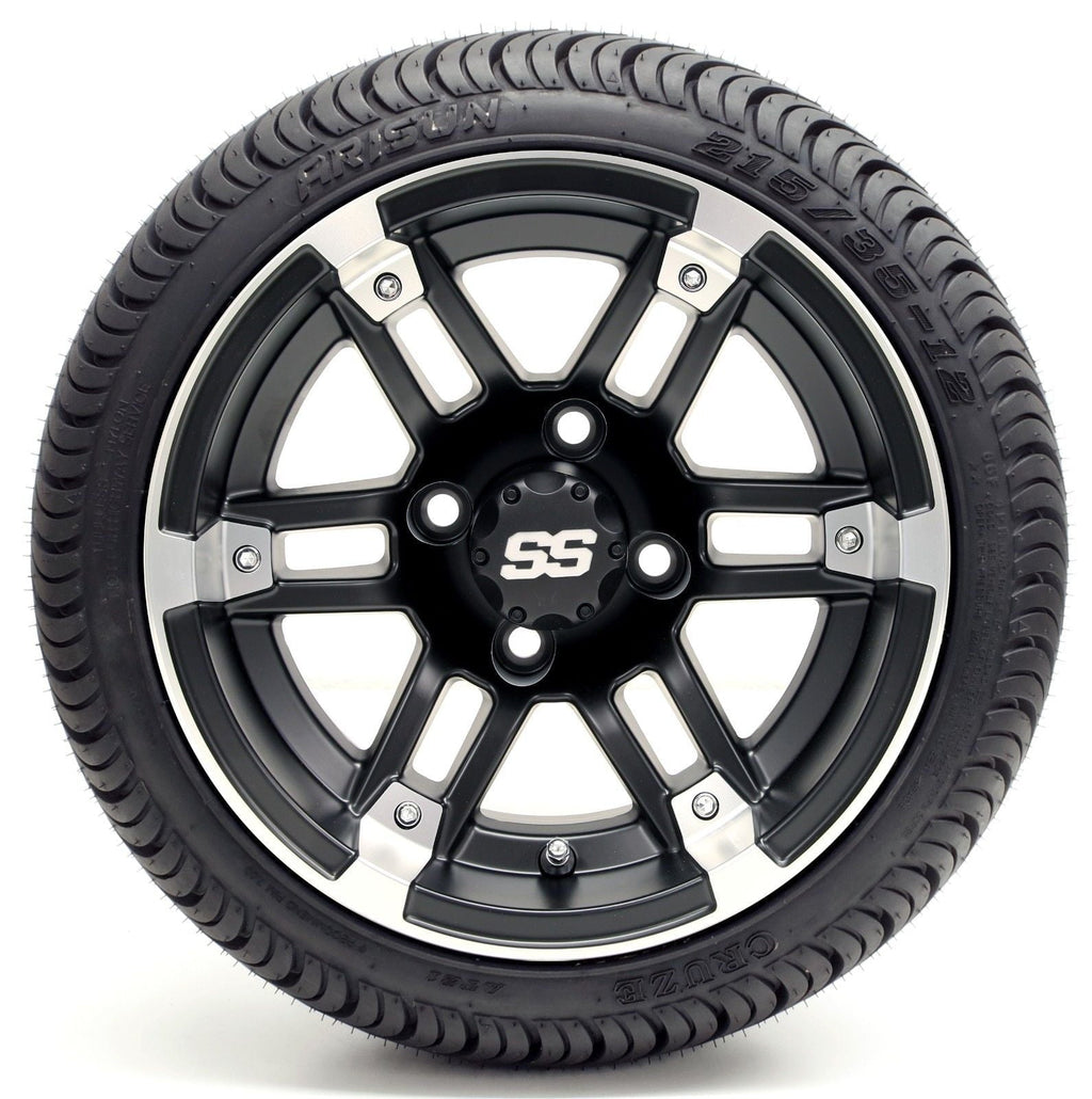 Golf Cart Wheels and Tires - 12" Barracuda SS & (215/35-12 or 215/50-12) (x4)