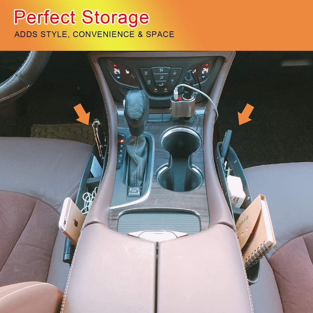Plutput 2 Pack Car Seat Gap Filler Organizer PU Leather Car Seat Console Pocket Storage Box for Phone, Cards, Keys, Sunglasses