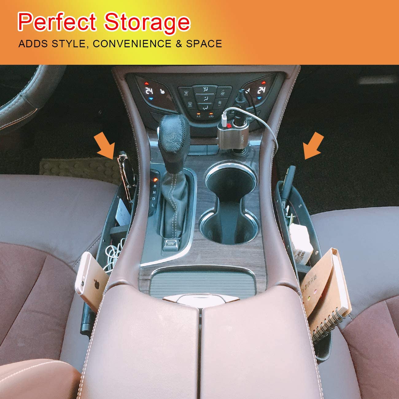 Plutput 2 Pack Car Seat Gap Filler Organizer PU Leather Car Seat Console Pocket Storage Box for Phone, Cards, Keys, Sunglasses