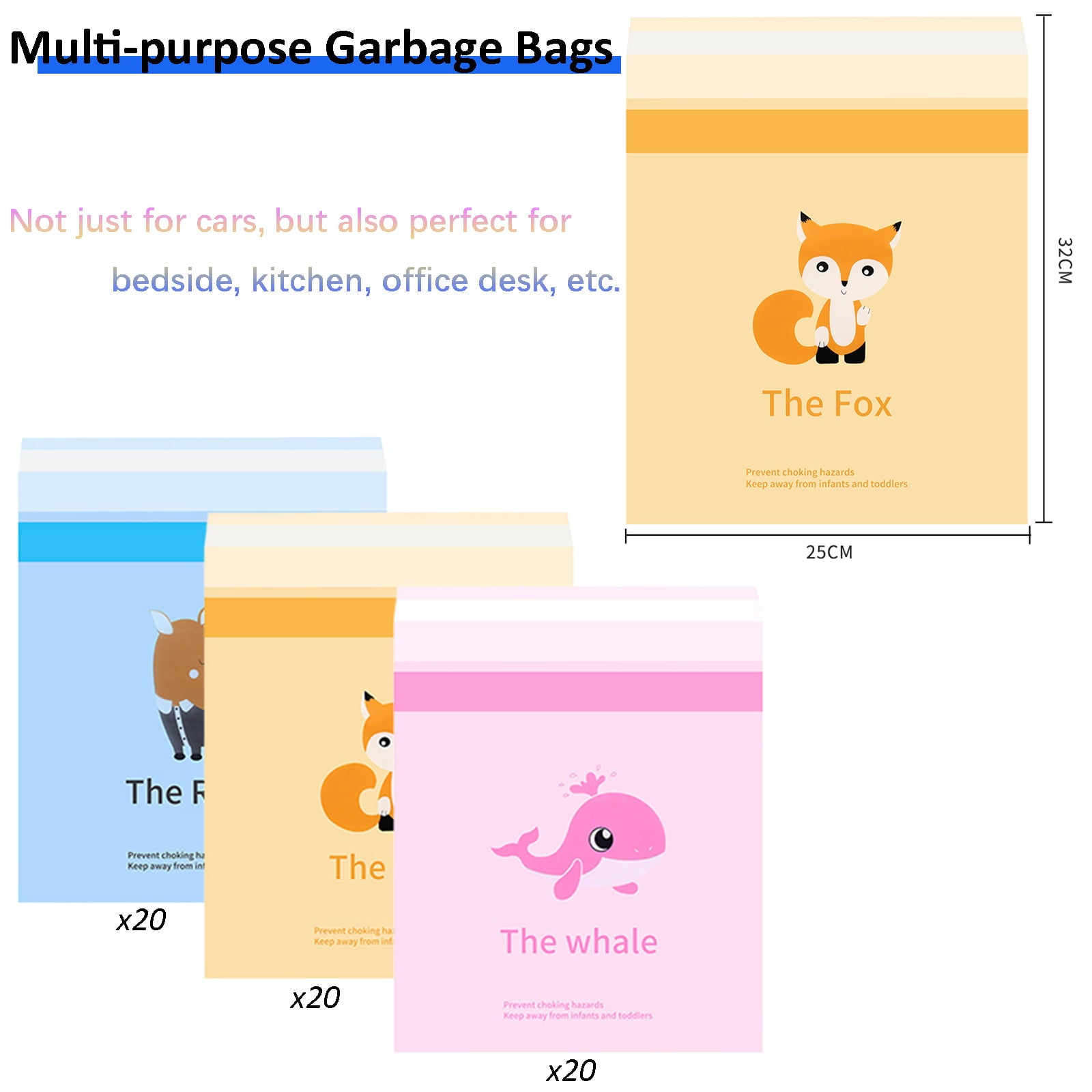 60PCS Car Trash Bags Easy Stick-On Disposable Portable Car Garbage Bags, Waterproof Leak Proof Barf Vomit Bags, Self Adhesive Cleaning Bags for Car, Bedroom, Office, Kitchen