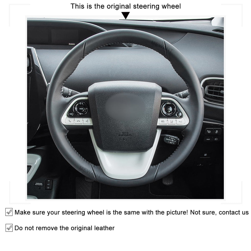 Mewant Handsewing Black Artificial Leather Steering Wheel Cover Wraps for Toyota Prius 4 2016-2022 Prius Prime 2017-2022 Mirai 2016-2018