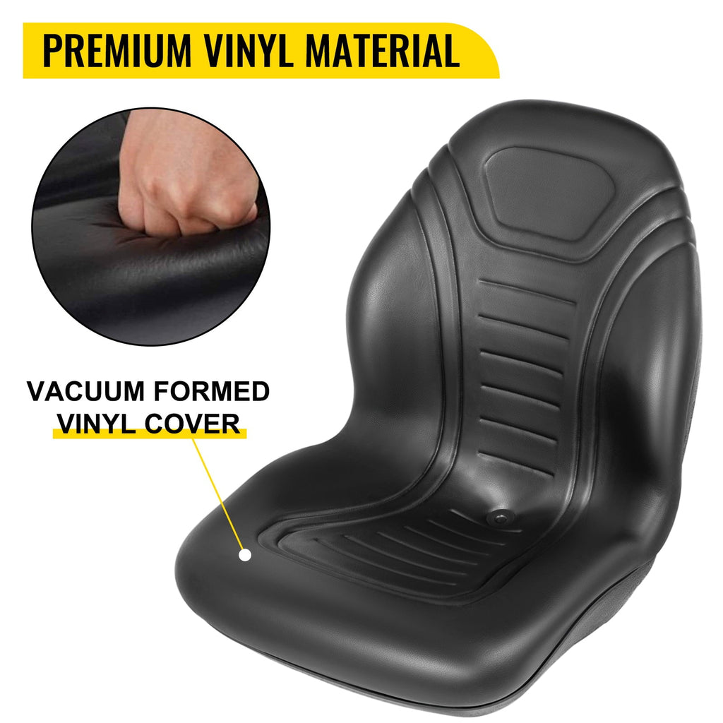 VEVOR 2pcs Universal Tractor Seat Replacement,Compact High Back Mower Seat Pair,Black Vinyl Forklift Seat,Central Drain Hole Skid Steer Seat with Mounting Bolt Patterns of 8" x 11.5" & 11.25" x 11.5"