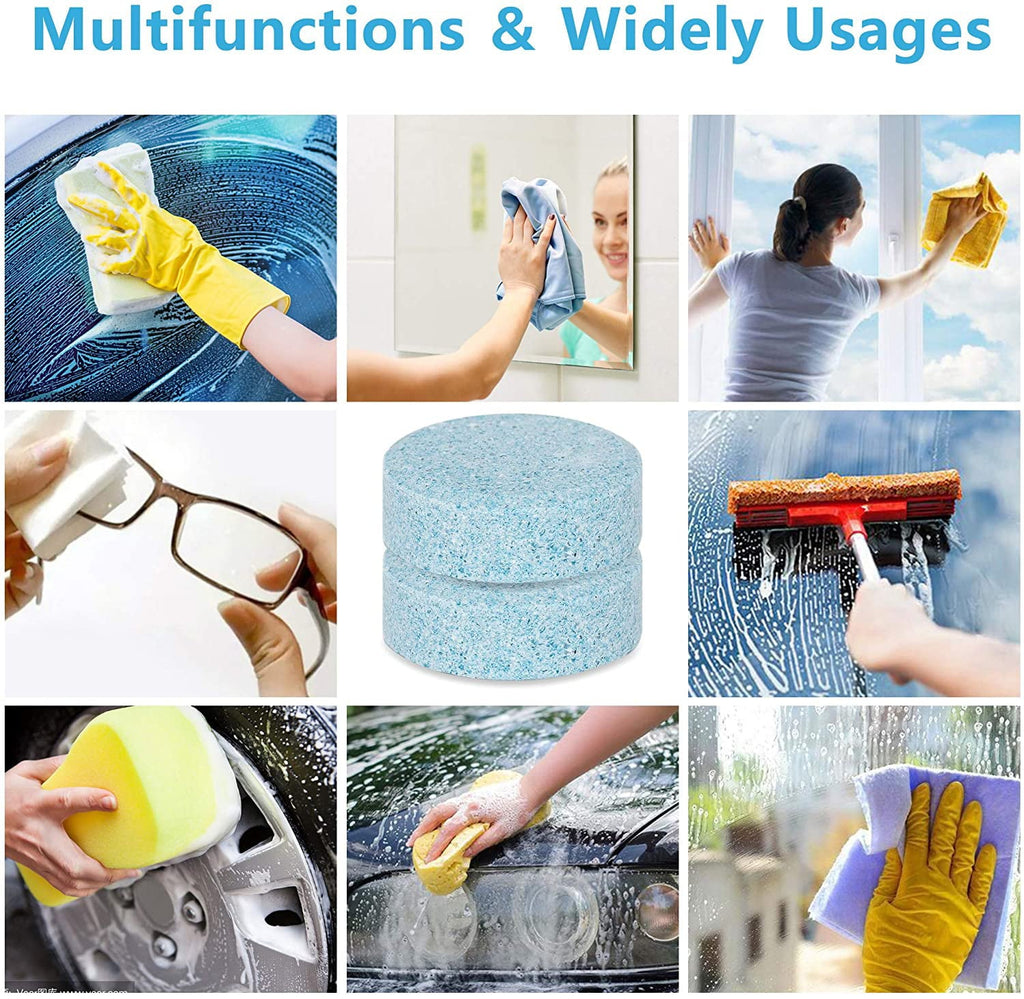 30 Pcs Glass Solid Wiper Cleaning Tablets, Car Windshield Glass Concentrated Washer Tablets, Multifunctional Car Effervescent Washer Cleaning Tool for Car Kitchen Window