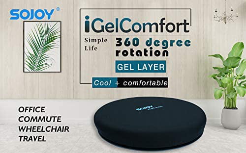 Sojoy Gel Swivel Car Seat Cushion Memory Foam Cooling  Cushion 360 Degree Rotating Chair Cushion For Car Home(15*15*2.5)