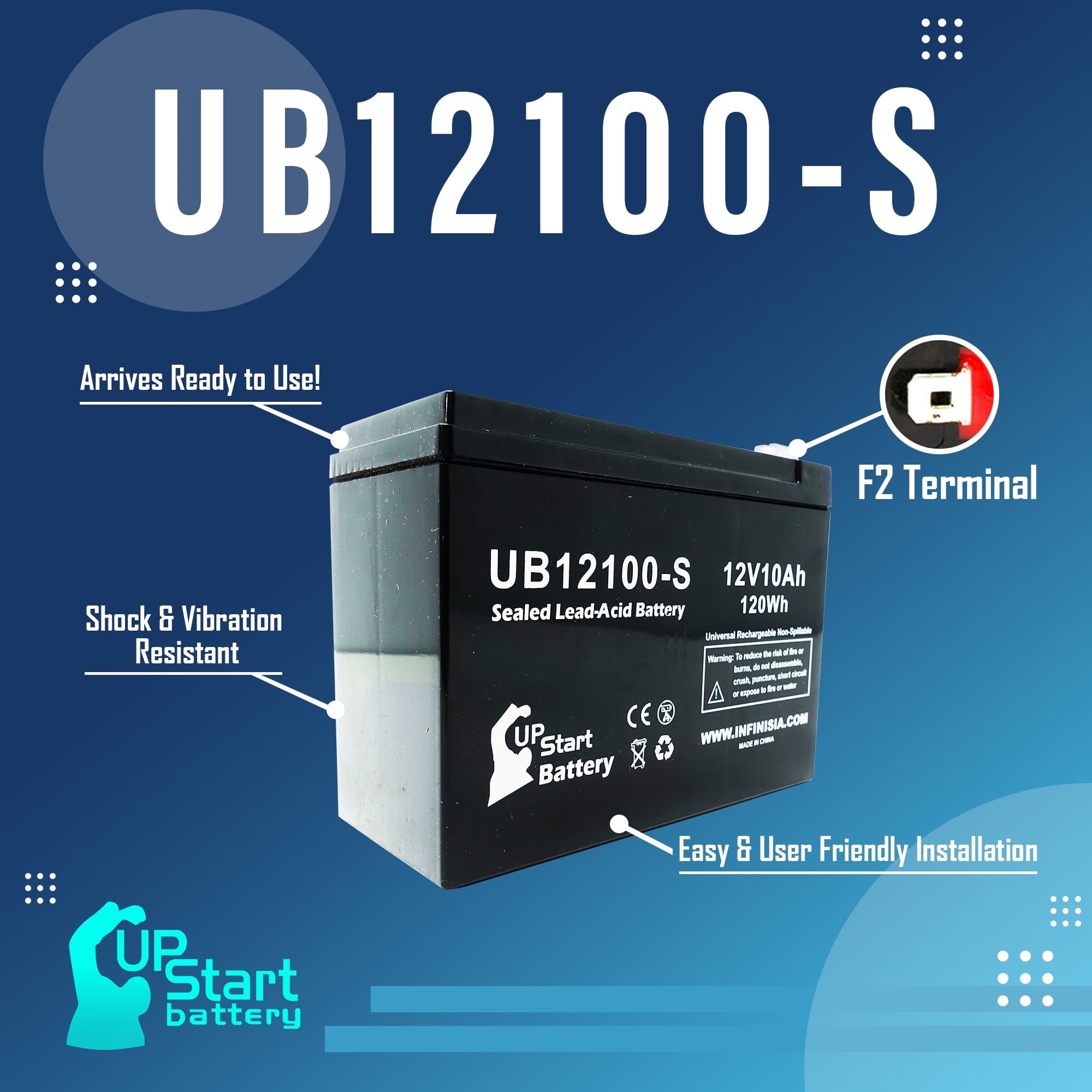3x Pack - Schwinn S750 Battery Replacement - UB12100-S Universal Sealed Lead Acid Battery (12V, 10Ah, 10000mAh, F2 Terminal, AGM, SLA)