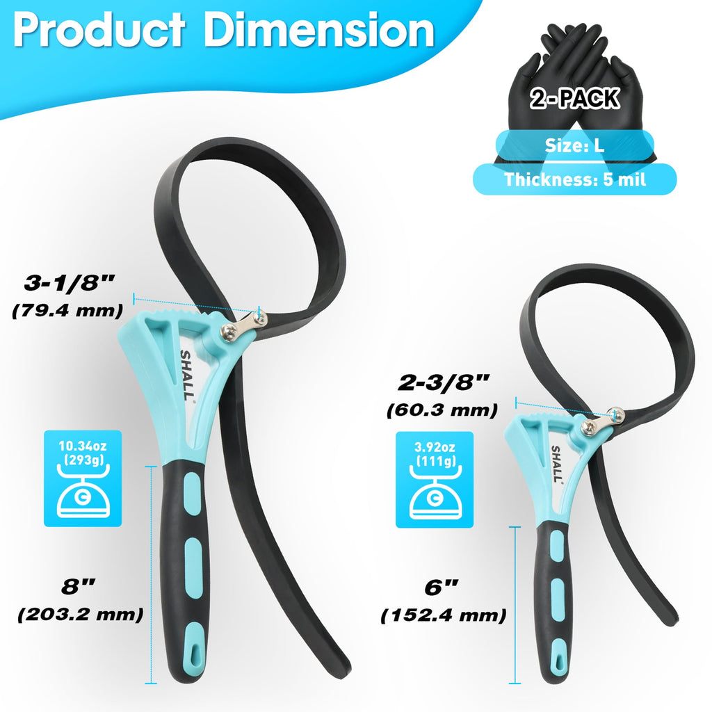 SHALL Oil Filter Wrench Set Rubber Strap Wrench 2-Pack PVC Gloves Wrenches Set