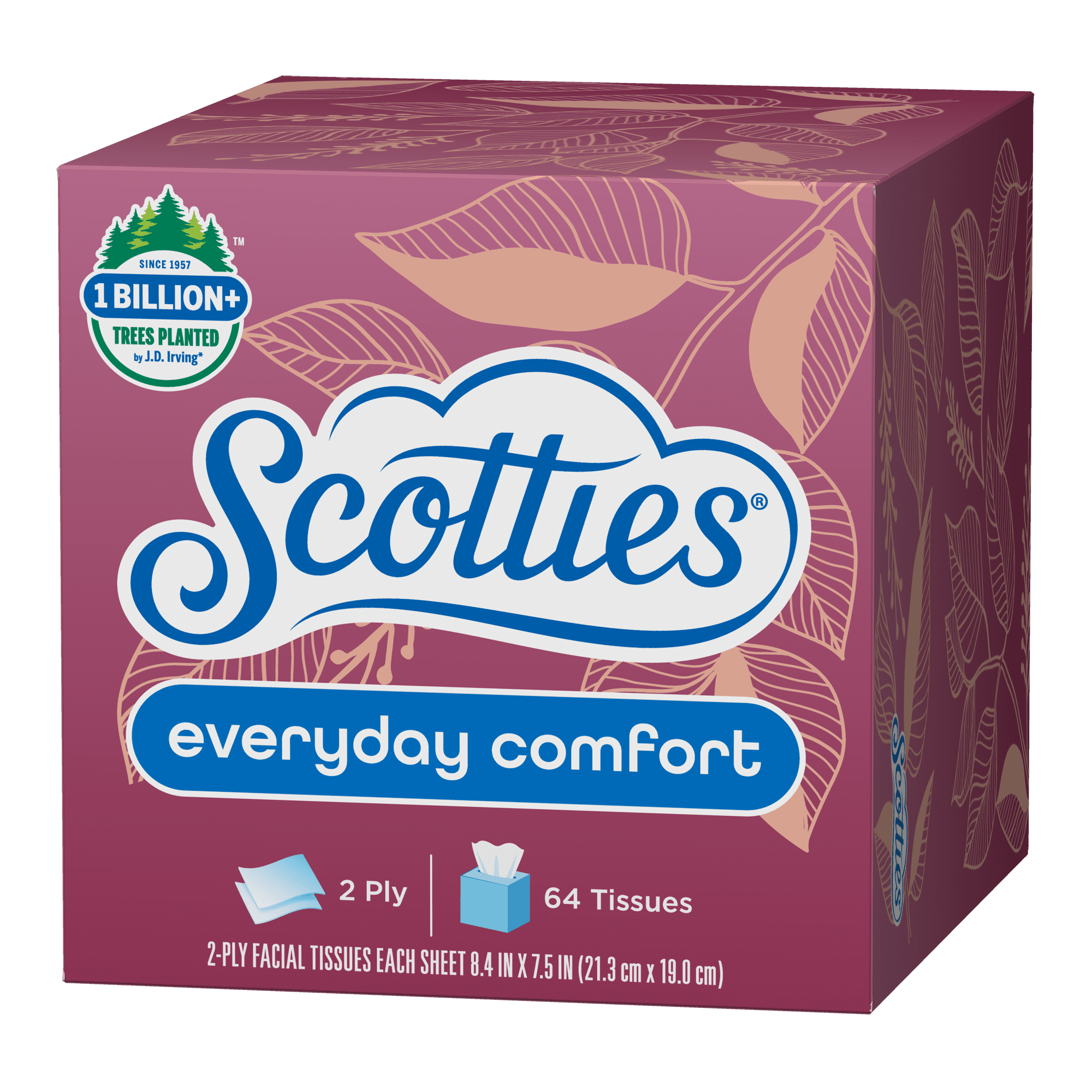Scotties Everyday Comfort Facial Tissues, 64 Tissues per Box, 4 Cube Packs (256 Total Tissues)