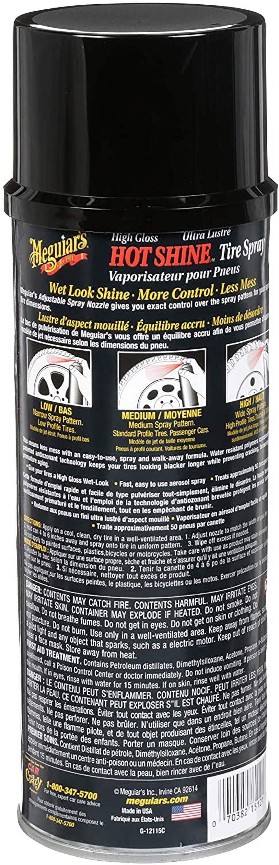 MEGUIAR’S Hot Shine High Gloss Tire Coating, Tire Protectant for Long-lasting Satin Finish, Prevents Tire to Dry Rot, 15 oz, 3 Pack