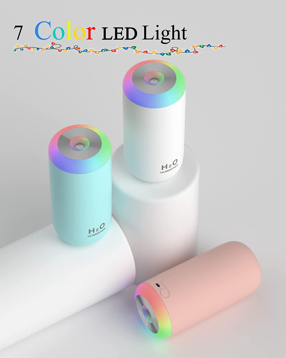 Small Humidifier, USB 350ml Mini Humidifier for Plants, Small Plant Humidifier with Night Light, USB Desk Humidifier for Baby, Plant Humidifier indoor, Small Humidifier (Cyan)