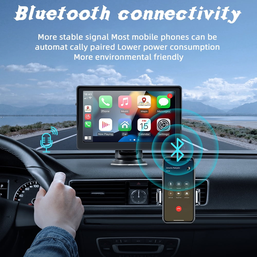 [2023 Newest] Polarlander Portable Wireless Apple Carplay & Android Auto with Steering Wheel Control, 7 inch IPS Touchscreen Car Stereo, Bluetooth Handsfree, WiFi, AirPlay, Dash Windshield Mounted