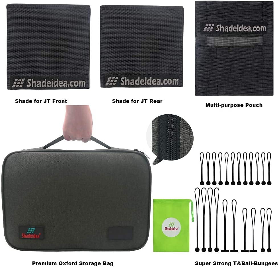 Shadeidea Jeep Gladiator Sun Shade JT 4 Door Top Sunshade, Front & Rear (2-Pieces) - Black Mesh Screen Wrangler Cover, UV Blocker with Grab Bag Pouch (2018 - Current) - 10 Years Lasting