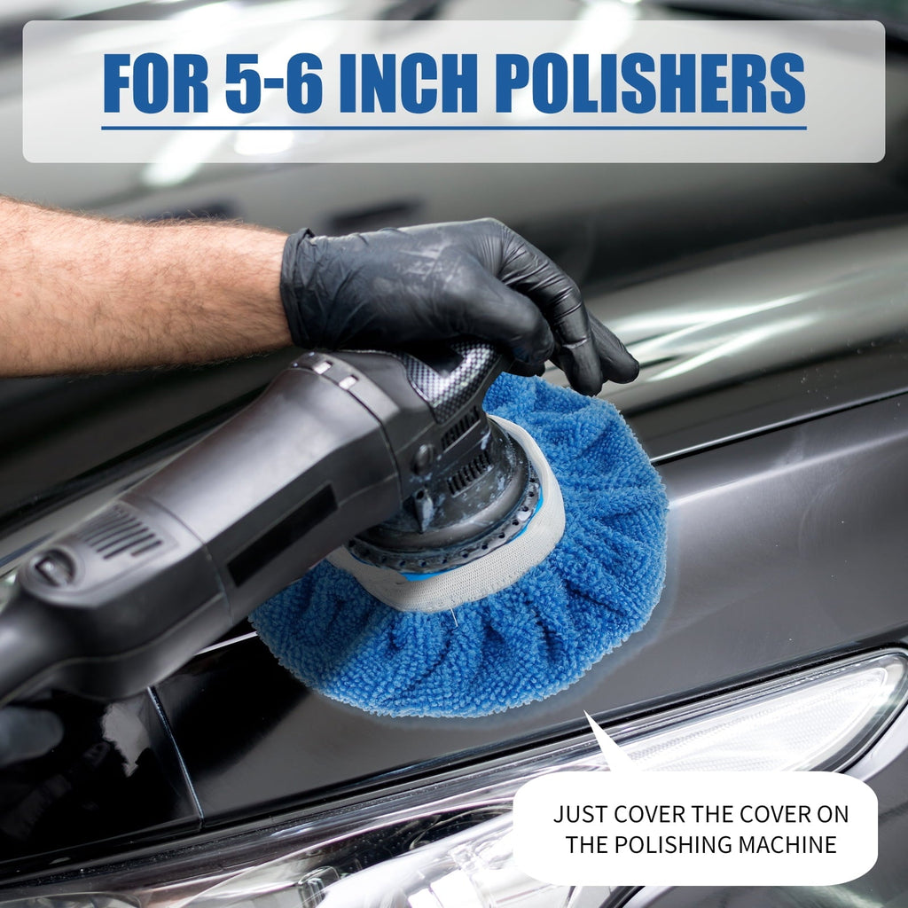 Protoiya 20Pcs Car Buffer Polisher Pad Soft Microfiber Polishing Bonnets 5-6inch Car Orbital Waxing Cover Kit Durable Auto Waxer Pad with Woollen Polishing Bonnets for Waxing Polishing