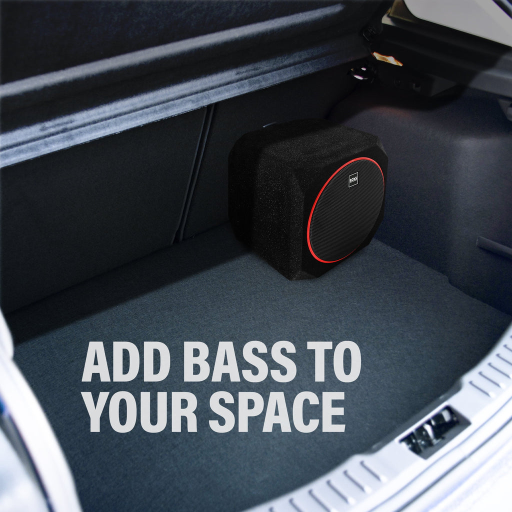 BOSS Audio Systems CUBE8 8 Inch Car Audio Subwoofer and Amplifier Package – Powered, Built-in Amplifier, Passive Radiator, Remote Subwoofer Control, For Truck, Boxes and Enclosures