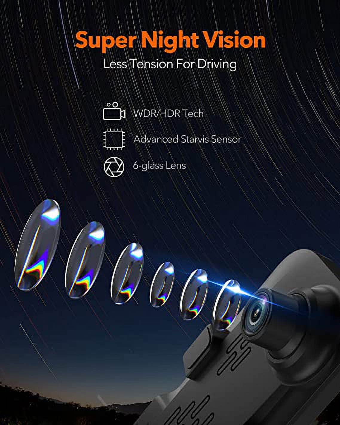 WOLFBOX 12" Mirror Dash Cam Backup Camera, 4k Mirror Dash Cam Front and 1080P Rear, Rearview Mirror for Cars with Night Vision, Free 32GB Card