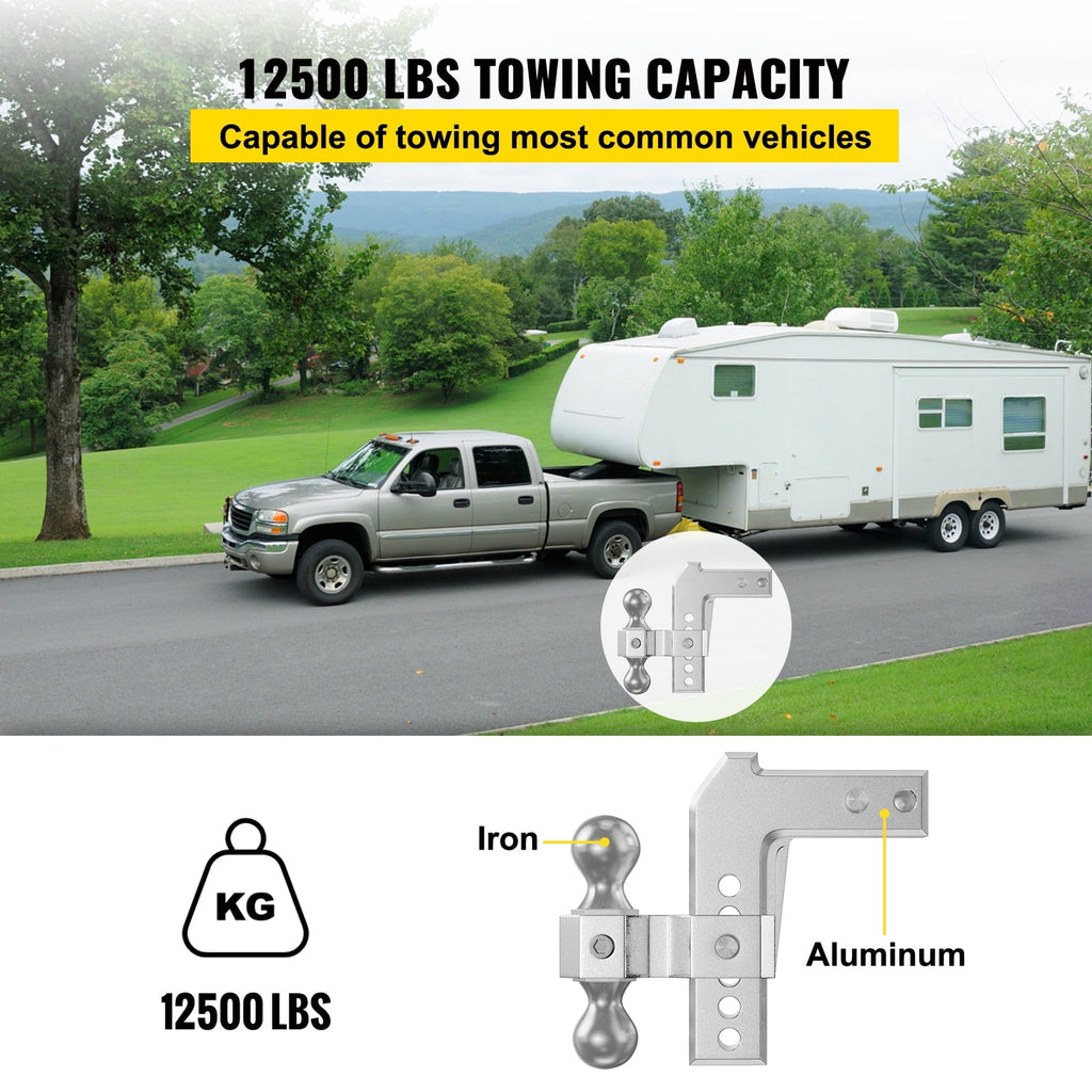 BENTISM Adjustable Trailer Hitch, Fits 2" Receiver, 6" Drop Ball Mount Hitch w/ Forged Aluminum Shank ＆ Two Iron Balls, 12500 lbs Towing Capacity for Most Common Needs, Dual Locking Pins Included