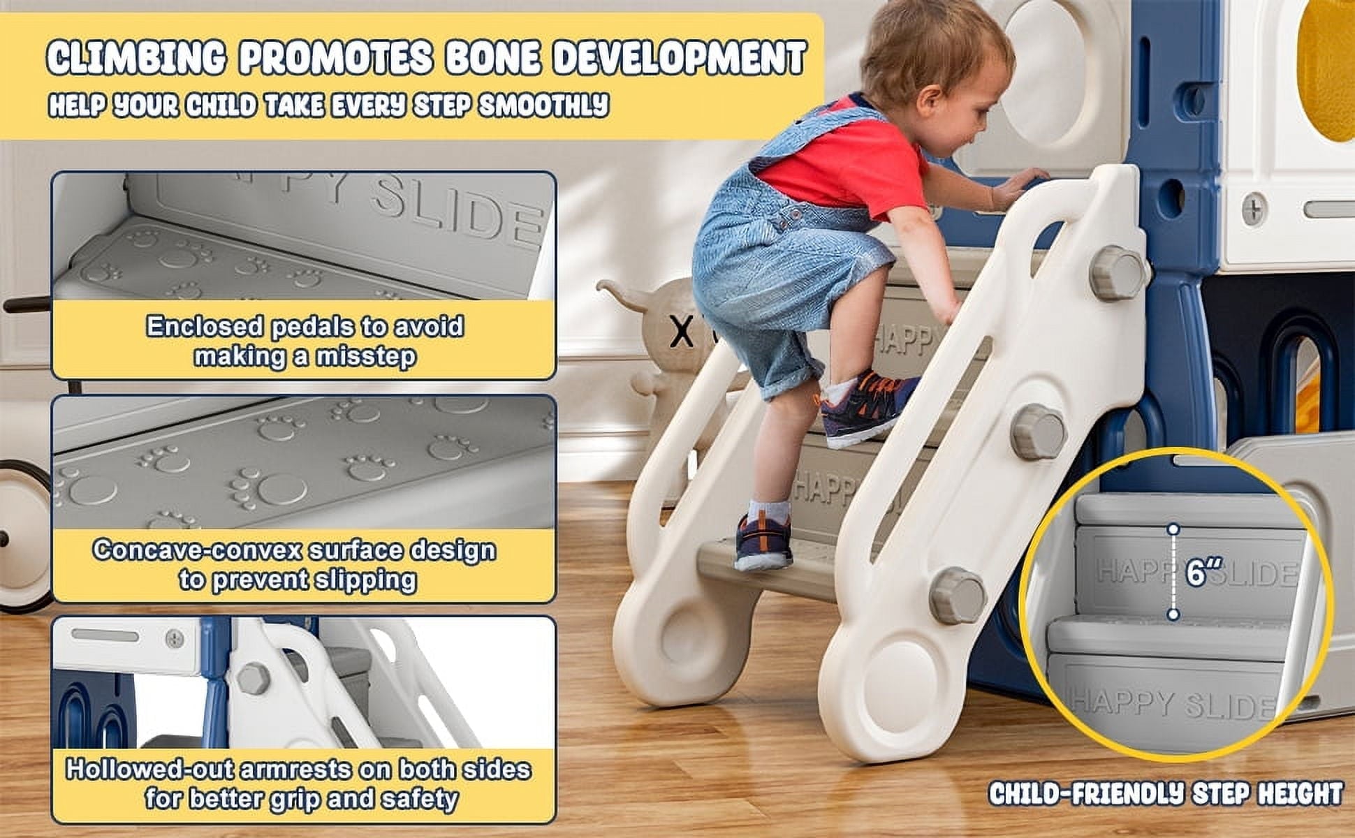 GIKPAL 7 in 1 Toddler Slide Set, Kids Slide for Toddlers Age 1+, Toddler Climber Slide Play Set With Basketball Hoop and Ball, Outdoor Indoor Playground for Toddlers 1-3