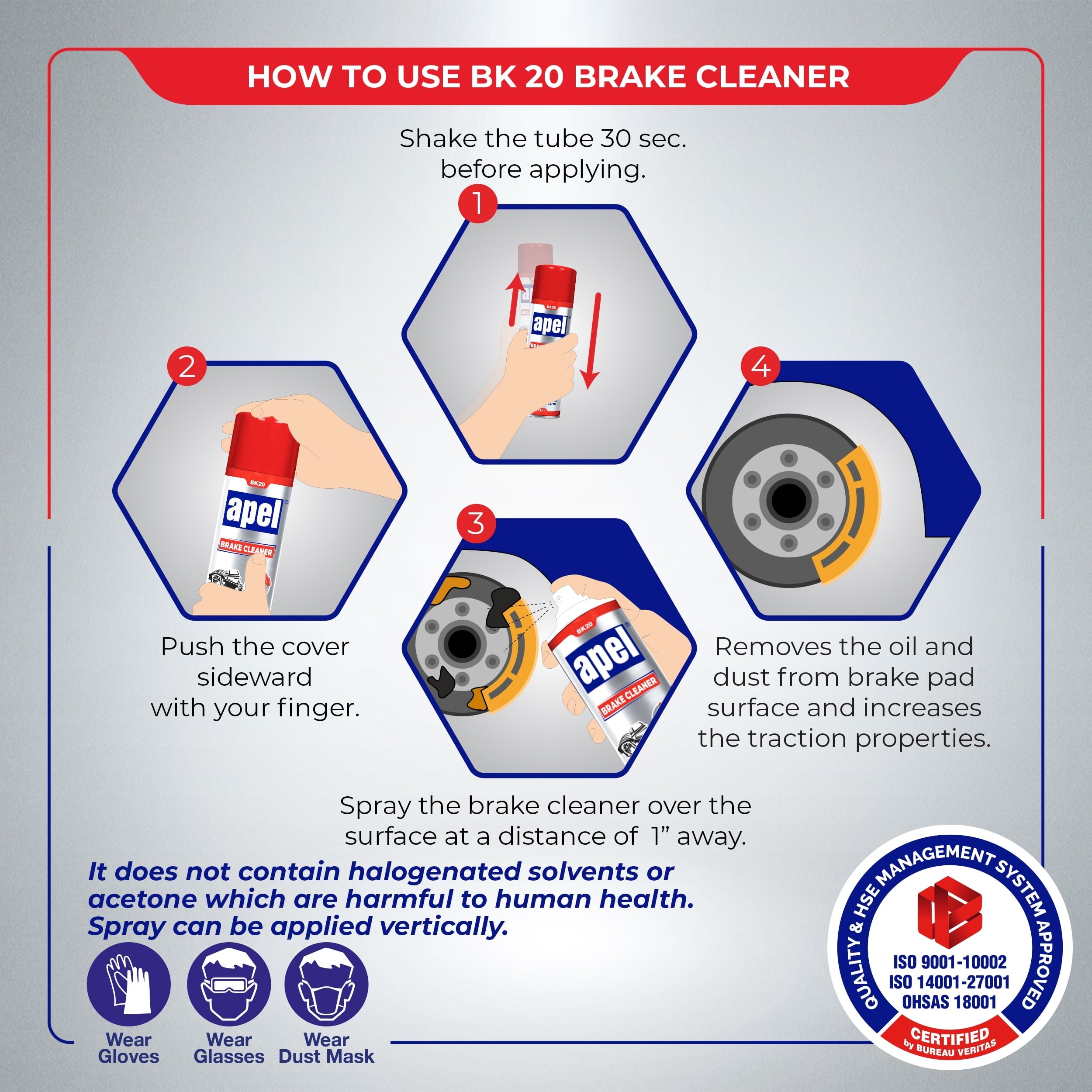 APEL Brake Parts Cleaner (6 x 15.1 fl oz) Brake Pad Disc Springs Calipers (Pack of 6)