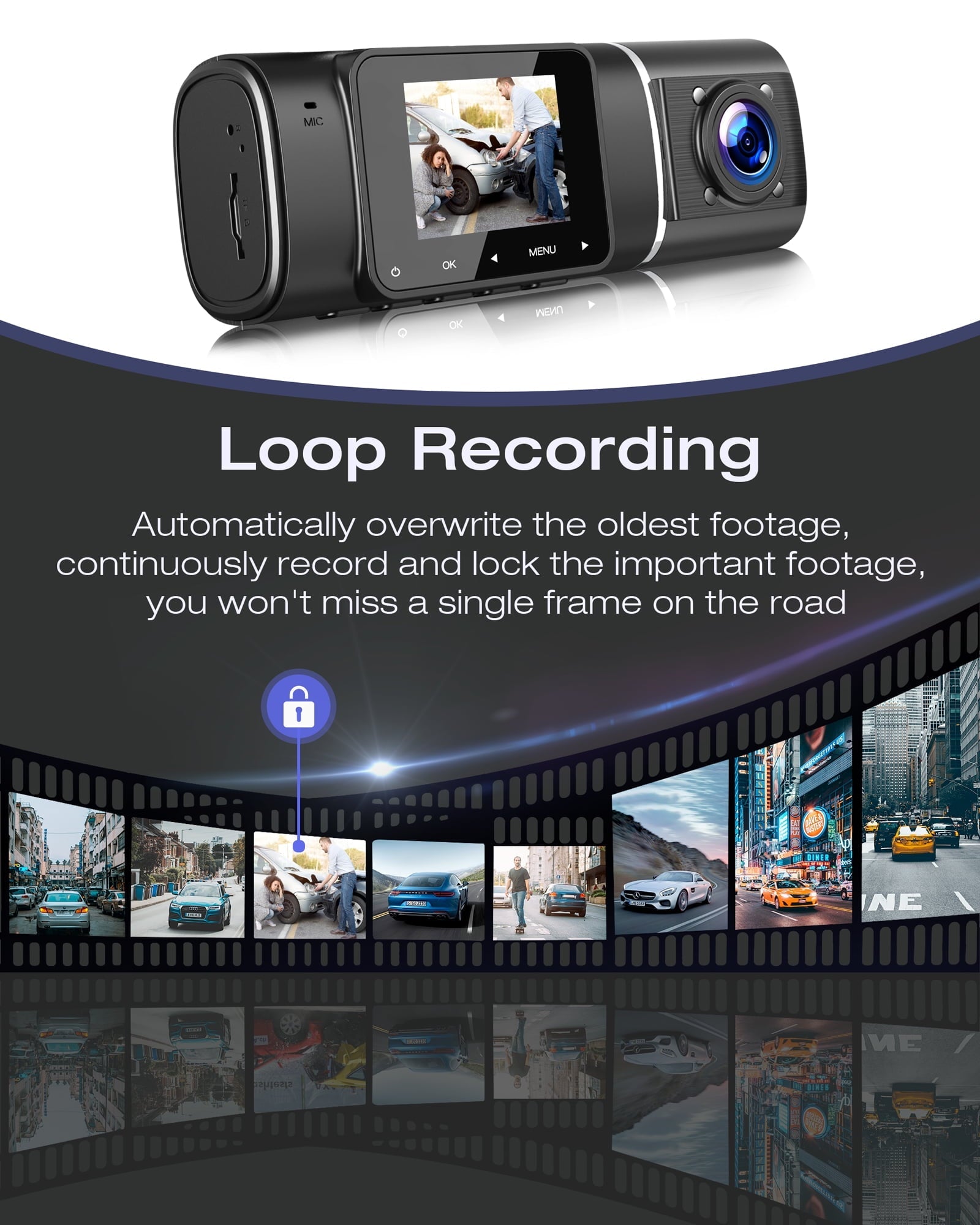 TOGUARD Dual Dash Cam Front and Inside 1080P Dash Camera for Cars with 64GB SD Card IR Night Vision Car Camera for Taxi Accident Lock Parking Monitor 2 Mounting Options