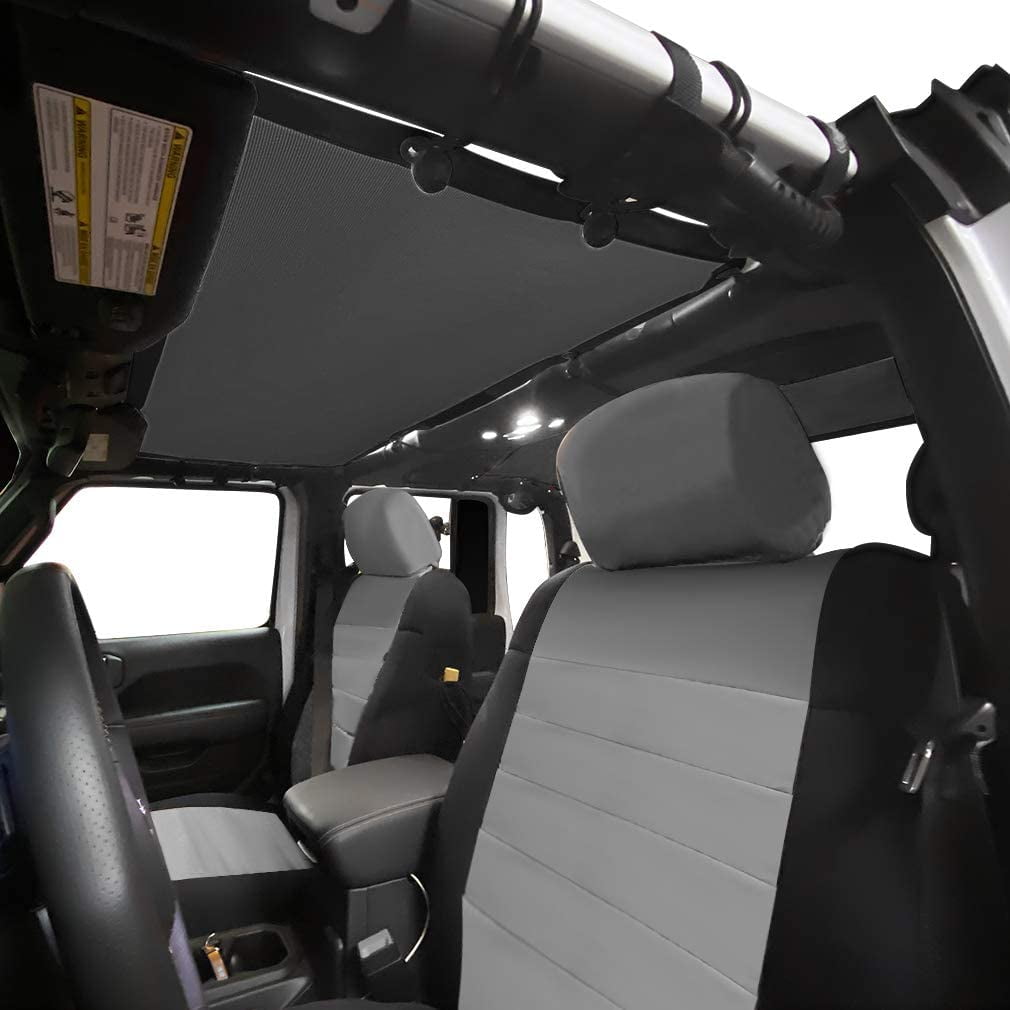 Shadeidea Jeep Gladiator Sun Shade JT 4 Door Top Sunshade, Front & Rear (2-Pieces) - Black Mesh Screen Wrangler Cover, UV Blocker with Grab Bag Pouch (2018 - Current) - 10 Years Lasting