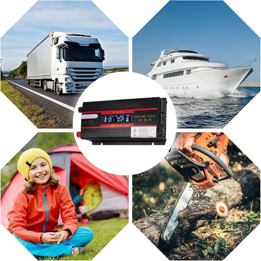 JahyShow 3000W/4000W(Peak) Car Power Inverter DC 12V to 110V AC Converter with LCD Display Outlets and Dual USB Car Charger for Car Home Laptop Truck