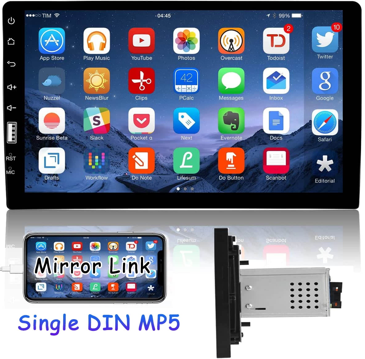 Podofo Single 1 Din 9'' Car Stereo Radio HD Touch Screen Multimedia Car MP5 Player Audio Head Unit Bluetooth Mirror Link USB FM Function with Microphone(No Rearview Camera)