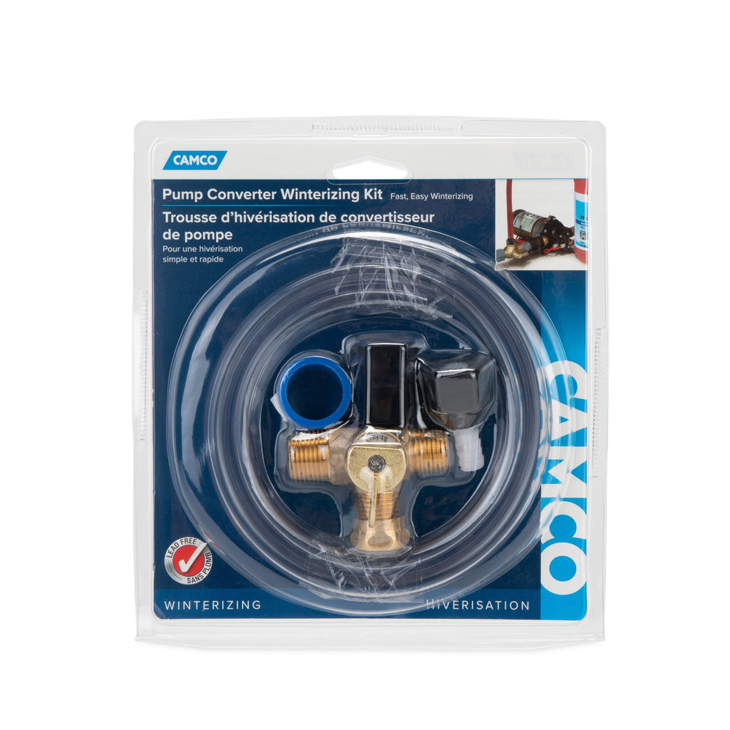 Camco RV Pump Converter Winterizing Kit | Includes Brass Valve, Siphon Hose, Pump Adapters, and More (36543)