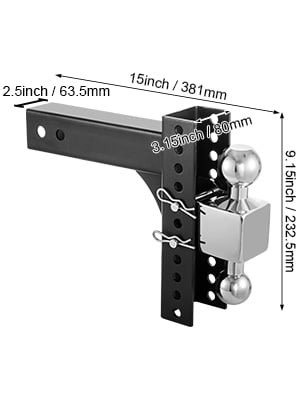 VEVOR Adjustable Trailer Hitch, 8" Rise & Drop Hitch Ball Mount 2.5" Receiver Solid Tube 22,000 lbs Rating, 2 and 2-5/16 inch Stainless Steel Balls w/ Key Lock, for Automotive Trucks Trailers Towing