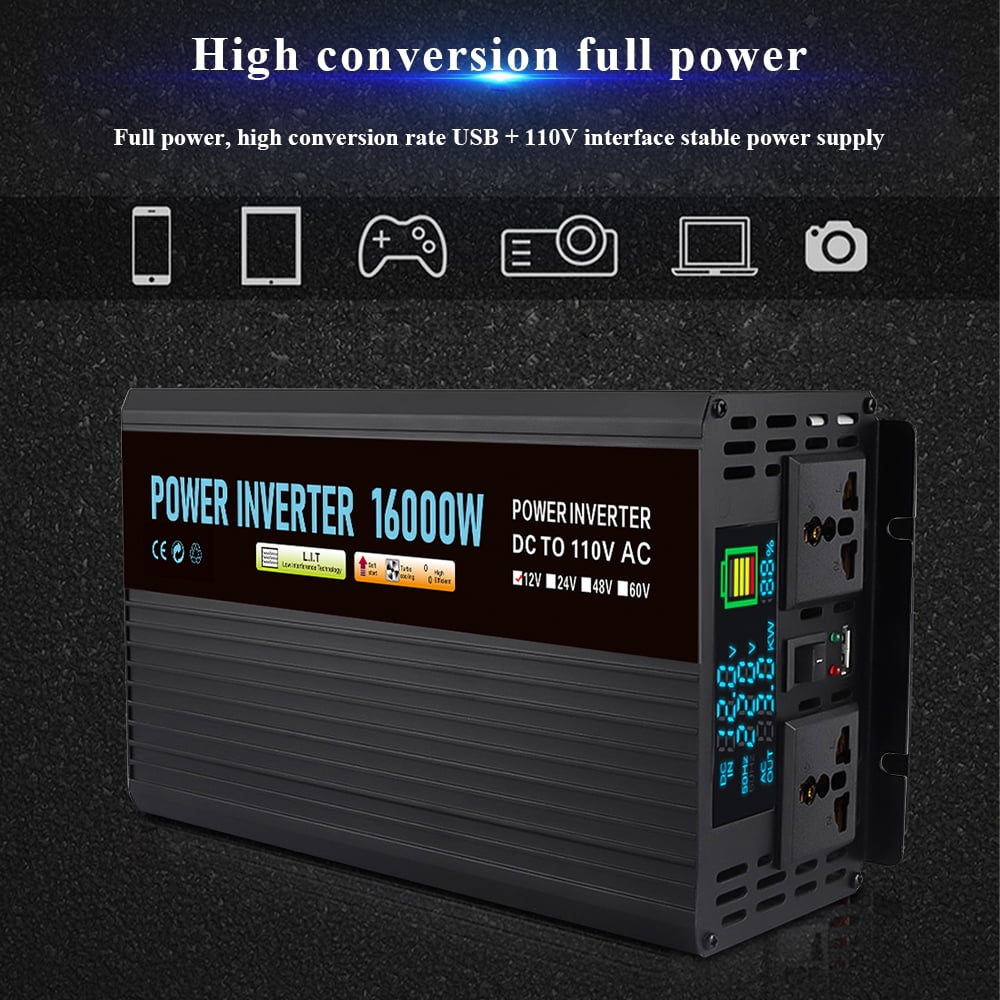 DFITO 1500W Continuous/3000W Peak Power Inverter DC 12V to 110V Car Converter AC with 2 AC Outlets and 2A USB Charging Port