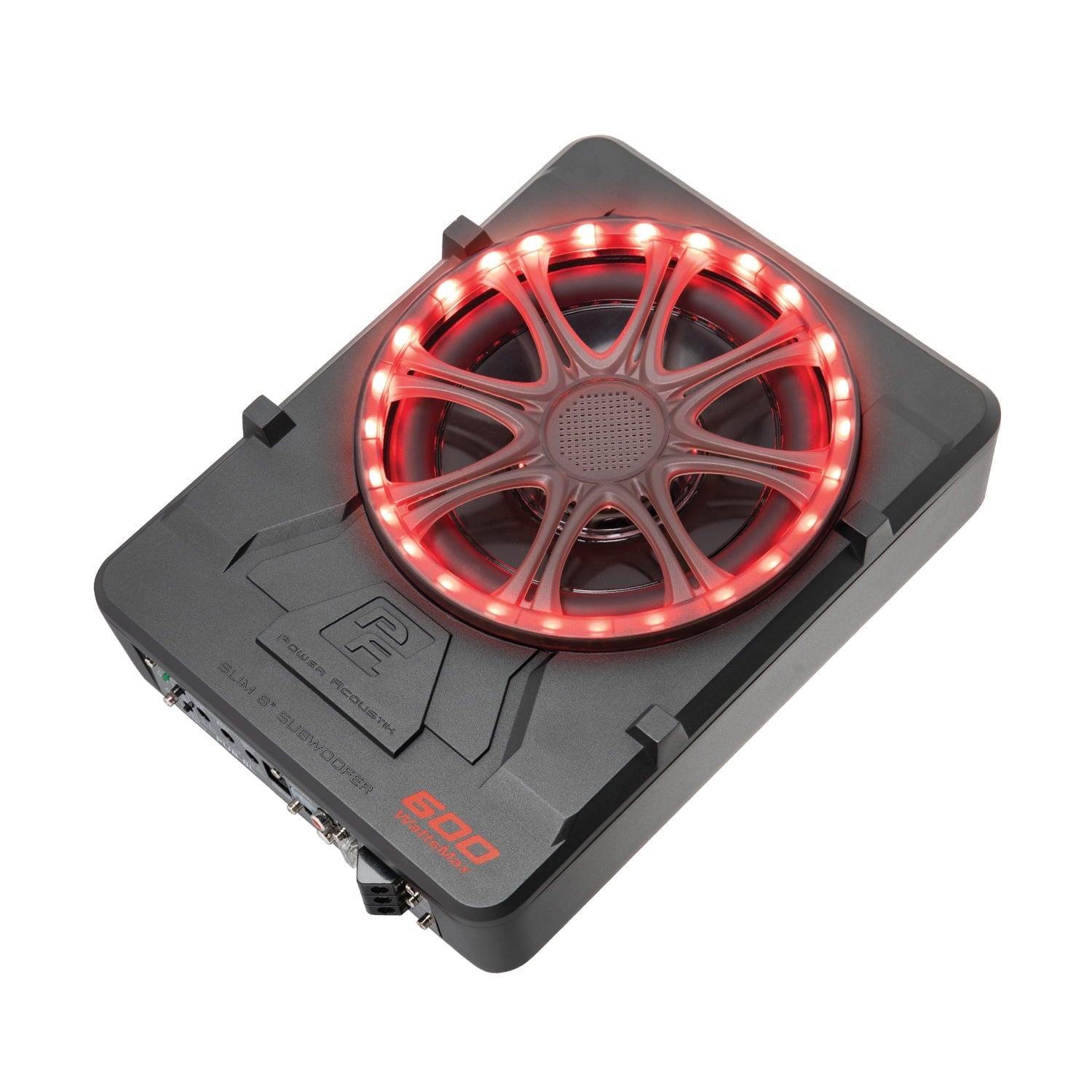 Power Acoustik Low Profile 8" Car Subwoofer Enclosure with 600W Class D Amplifier & LED Lighting