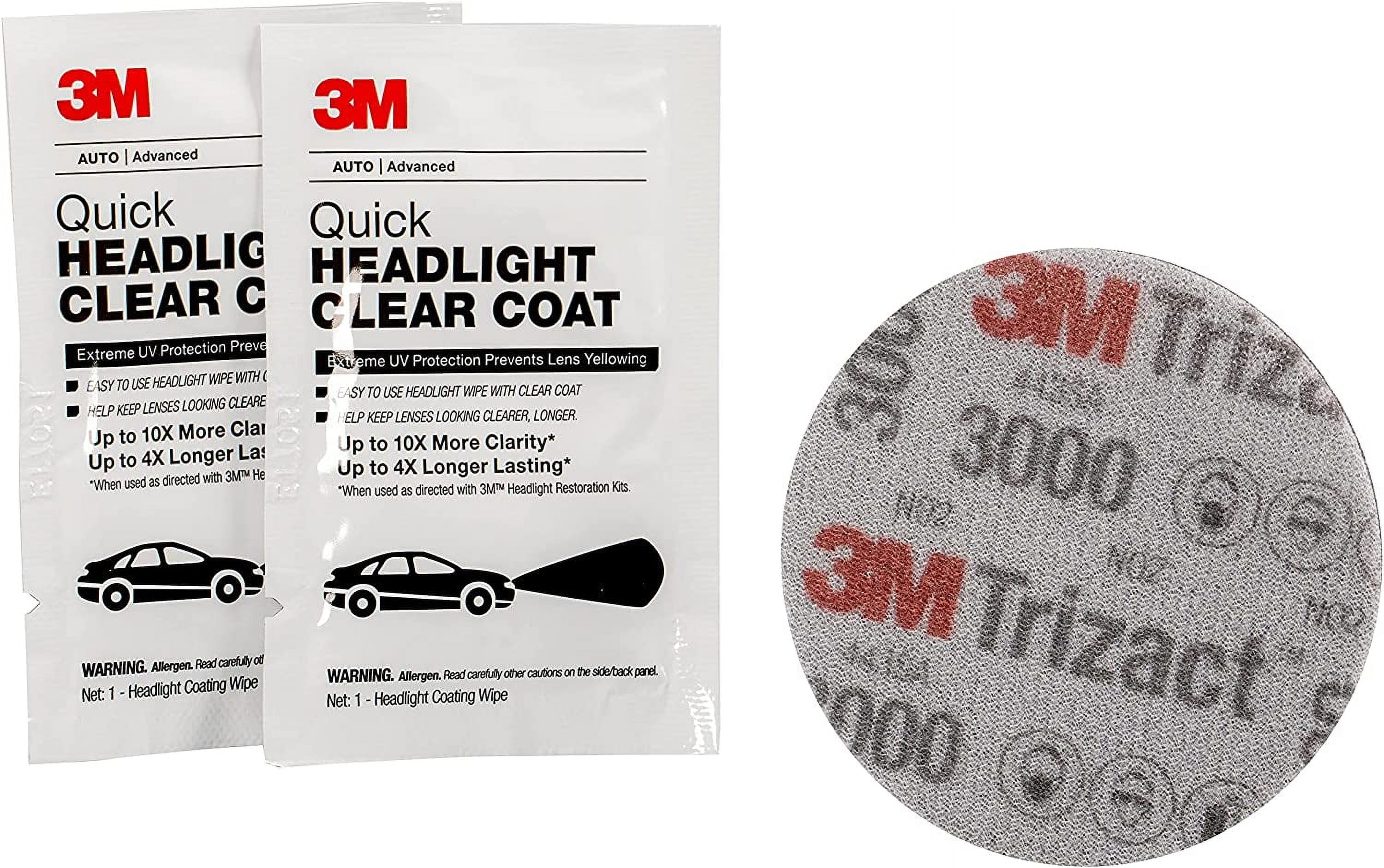 3M Quick and Easy Headlight Restoration Kit, Removes Light Yellowing in 15-Minutes, 39193, 1 Kit