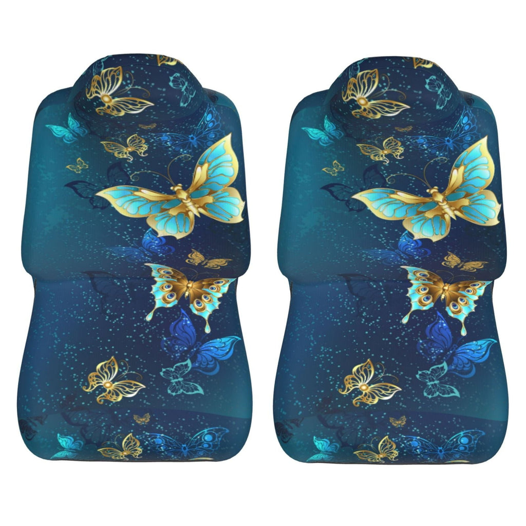 KAKALAD Blue butterfly Car Seat Covers Set Vehicle Front Seats Protector 2 Pcs