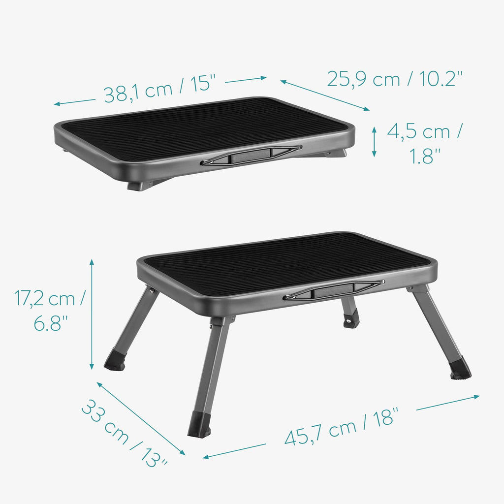 Metronic 1 Step Stool, Step Ladder, Black Anti-Slip Foot Folding Stool, Holds Up To 330 lbs