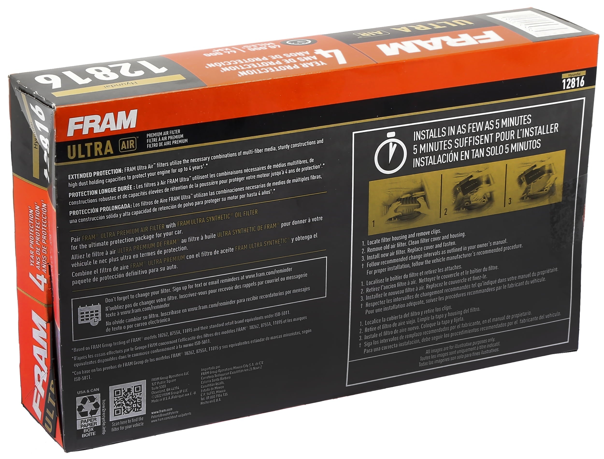 FRAM Ultra Air XGA12816, Premium Engine Air Filter, 40K mile Protection for Hyundai and Kia Vehicles Fits select: 2021-2023 HYUNDAI SANTA FE, 2021-2023 KIA SORENTO