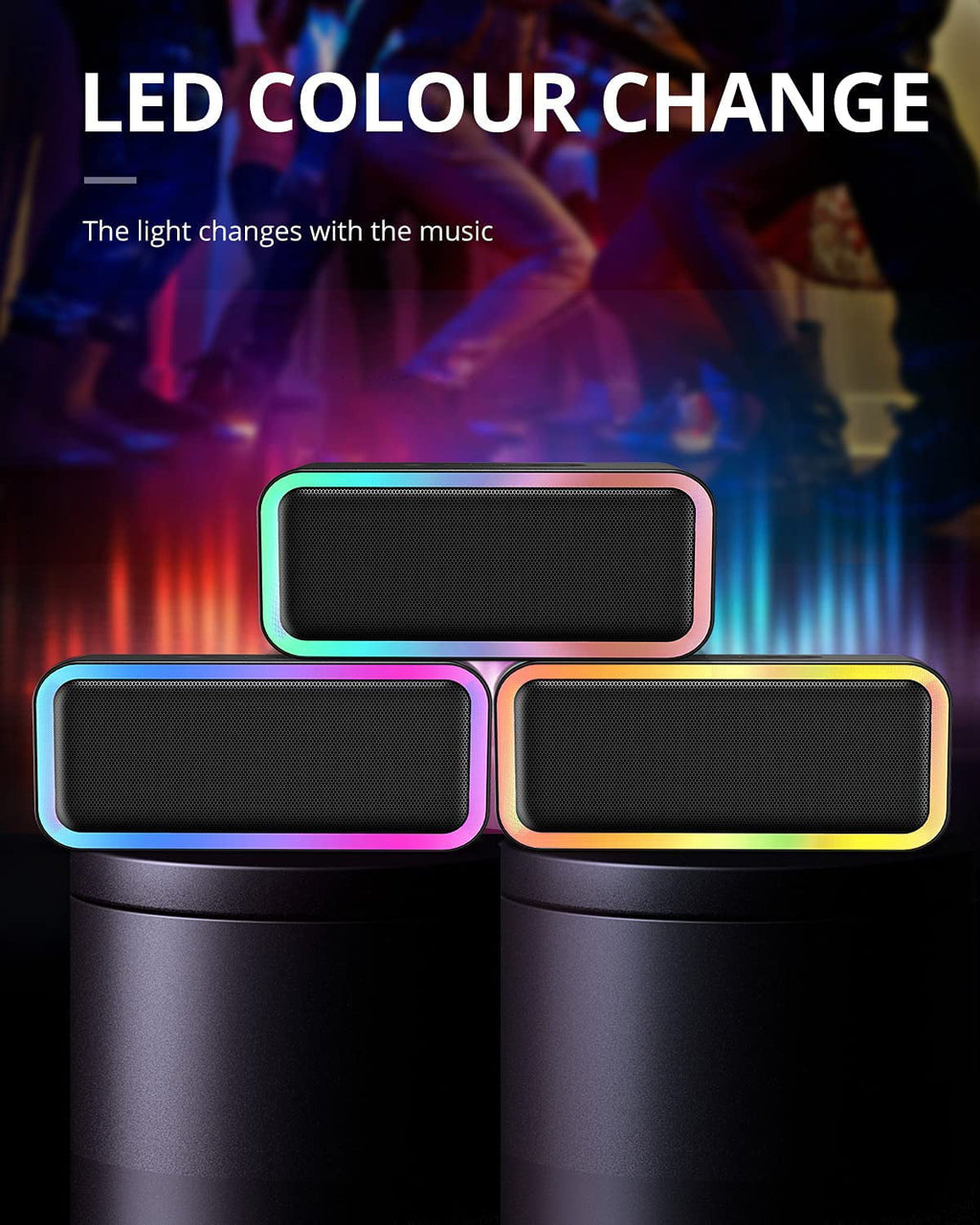 LED RGB Lights Bluetooth Party Speaker, 16W Portable Wireless Bluetooth Speaker w/HD Stereo, IPX6 Waterproof, 18H Playtime, Mic, TF Card, Mini Speakers for Home Garden Party Camping Travel