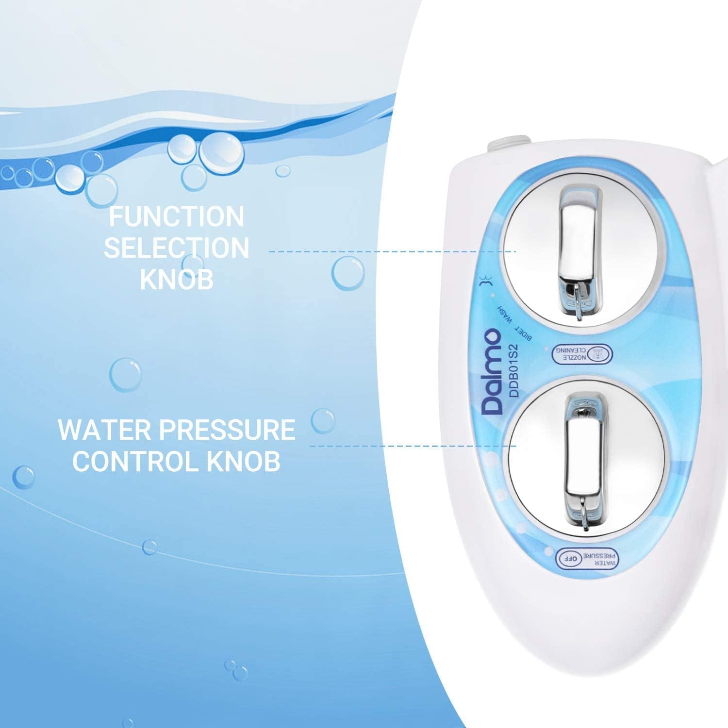 Dalmo Non-Electric Bidet Toilet Attachment with Self-Cleaning Nozzles,with Adjustable Water Spray Pressure and Easy Installation
