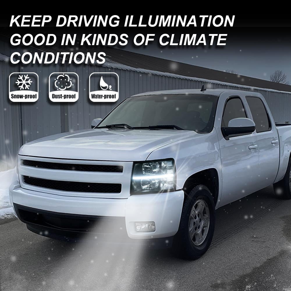 G-Plus LED DRL Headlights Fit for 2007-2014 Chevy Silverado 2500 3500 & HD Models/2007-2013 Chevy Silverado 1500 Bumper Headlamp