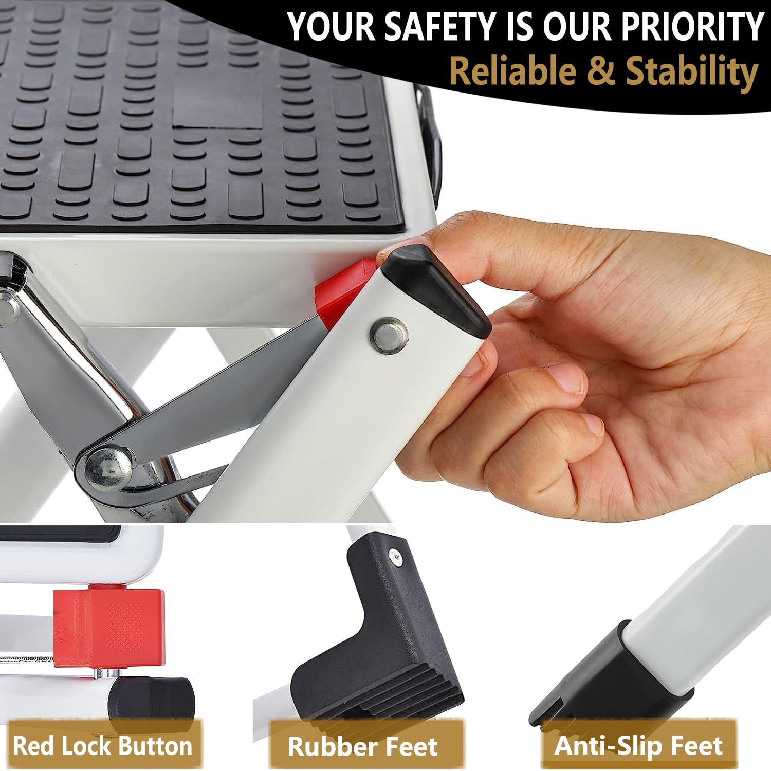 PHANCIR 2 Step Stool Ladder, 330 Lbs Capacity Folding Step Stool for Adults with Anti-Slip Pedals Large Foot Pads, Heavy Duty Steel Sturdy Portable Step Stool Ladder for Kitchen, Household, Office