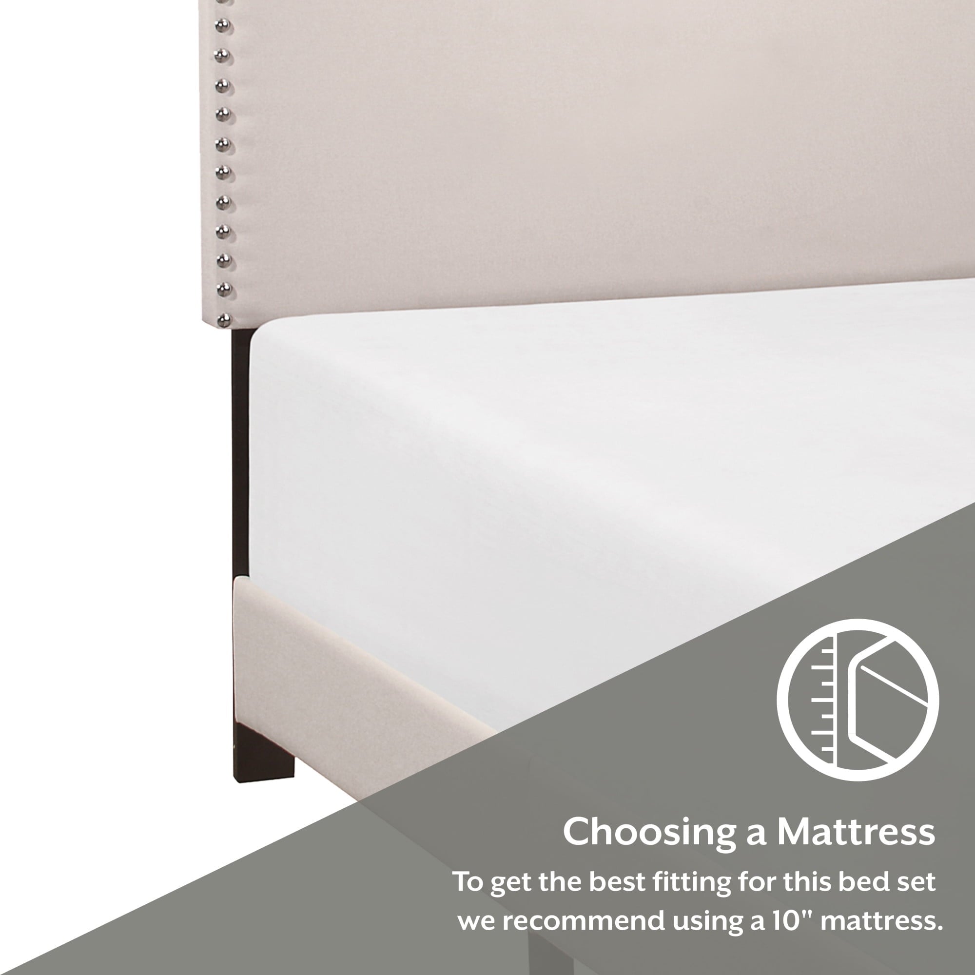 Skylar Nailhead Trim Upholstered Full Platform Bed, Cream