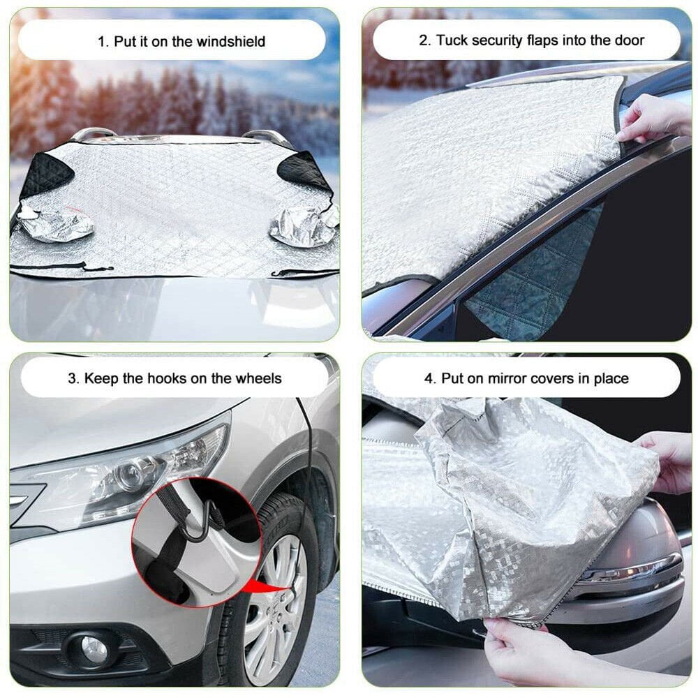 IC ICLOVER Magnetic Car Windshield Snow Cover Thicken Sun Shade Frost Guard Winter Windshield Snow Ice Cover Car Windshield Protector for Car Trucks Vans and SUVs Stop Scraping Cute