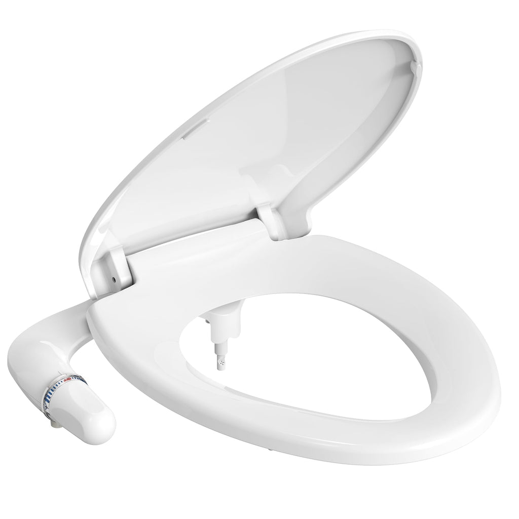Elongated Manual Bidet Toilet Seat Non Electric, Quick-Release White Quiet-Close Lid, Bidet Seat with Self-Cleaning