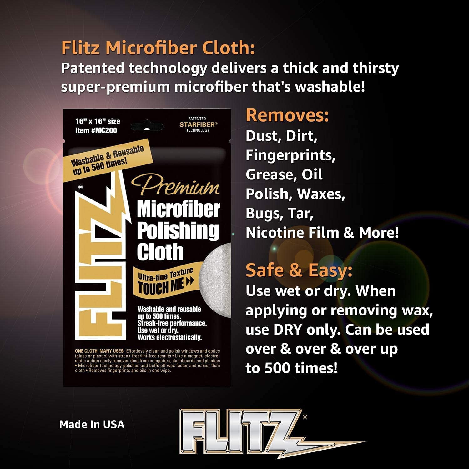 Flitz Microfiber Polishing Cloths - 16" x 16" - 4-Pack