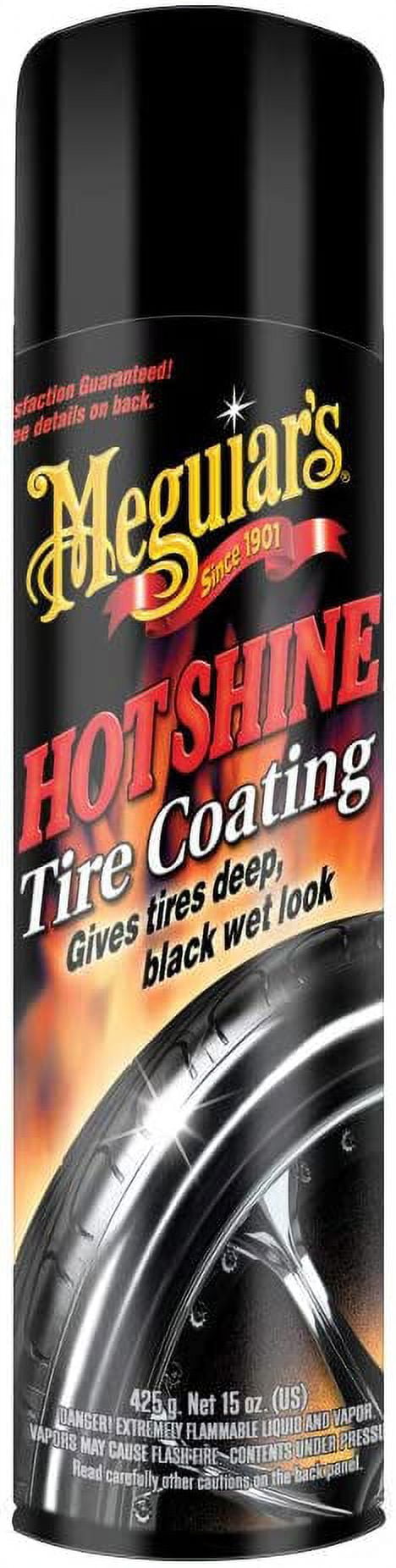 MEGUIAR’S Hot Shine High Gloss Tire Coating, Tire Protectant for Long-lasting Satin Finish, Prevents Tire to Dry Rot, 15 oz, 3 Pack