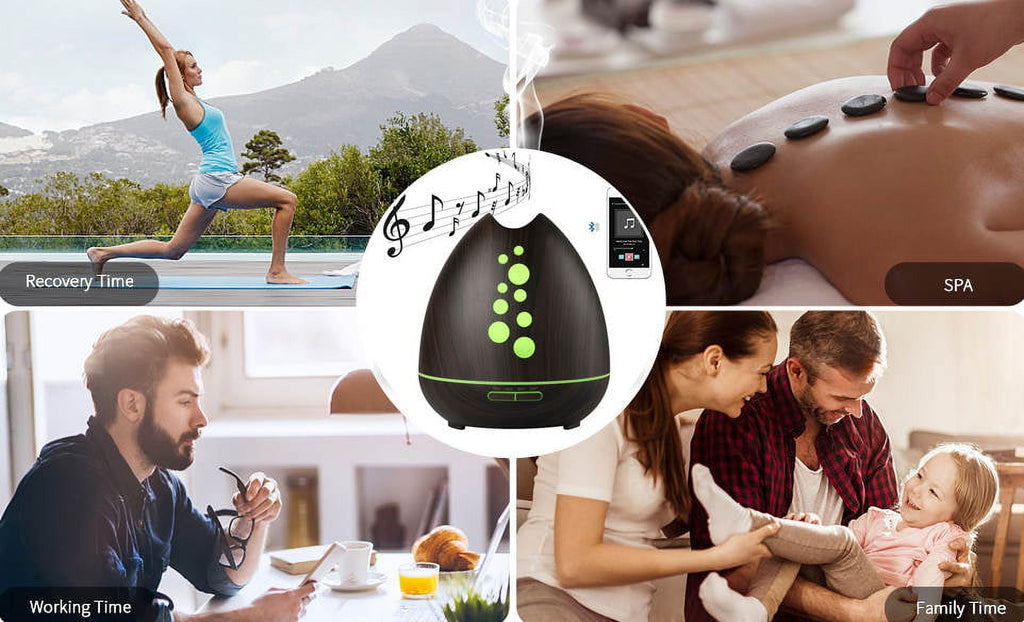 TGE Unique 400ML Essential Oil Diffuser Humidifier Bluetooth Music Speaker with Remote 7 Color LED Lights Auto Shut-off